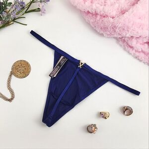EXTRA LARGE {Victoria's Secret} Blue Gold Hardware V-String Thong